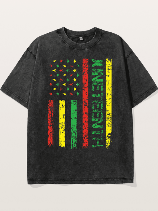 Juneteenth Stars and Stripes Design Washed T-shirt