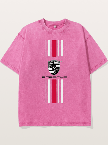 Porsche Crest Striped Design Washed T-shirt