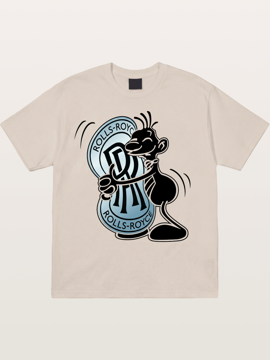 Mascot Hugging Rolls-Royce Logo Cotton T-shirt