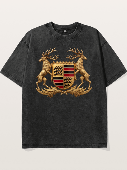Porsche Crest Deer Artwork Washed T-shirt