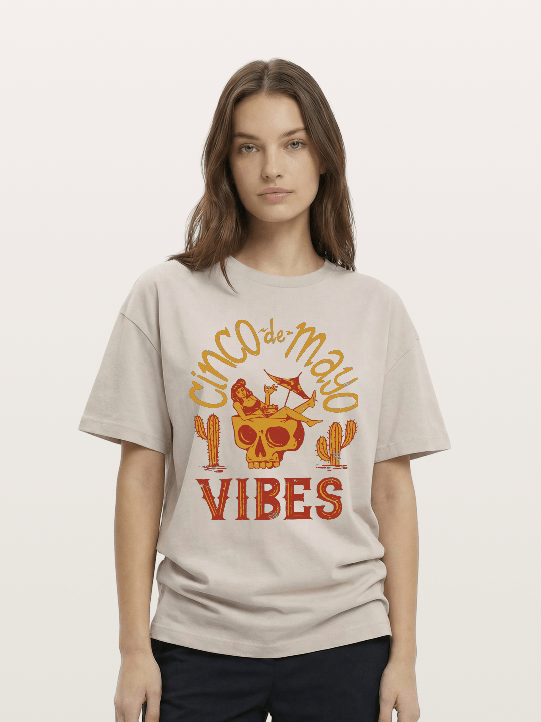 Cinco de Mayo Retro Skull Vibes Cotton T-shirt
