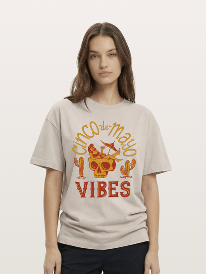 Cinco de Mayo Retro Skull Vibes Cotton T-shirt
