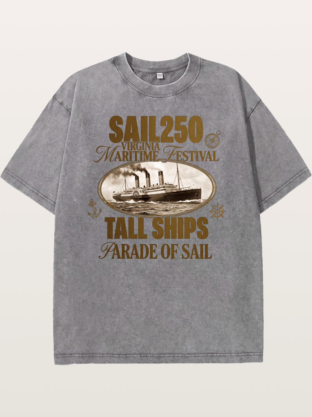 Vintage Sail Ship Maritime Print Washed T-shirt