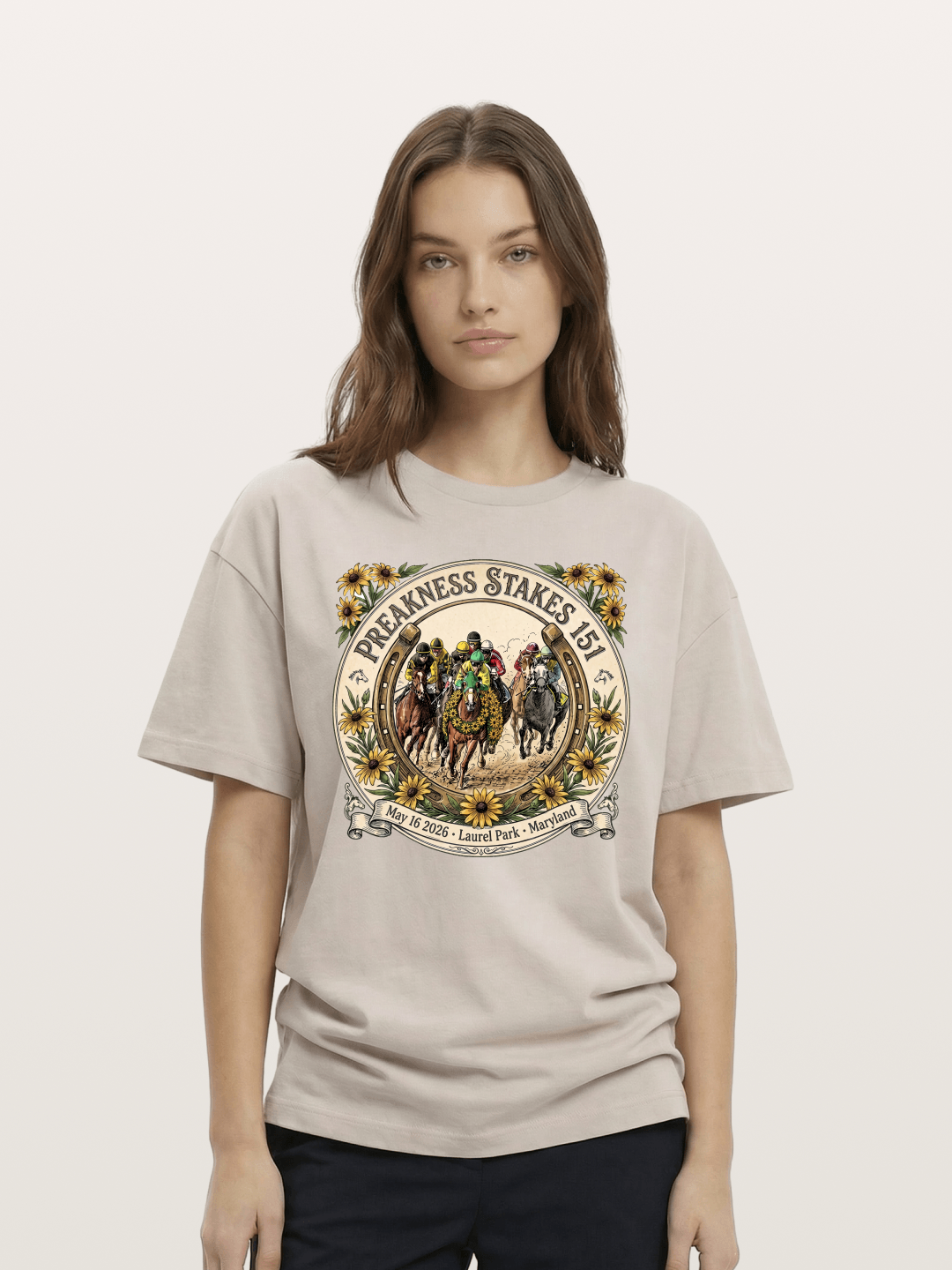 151st Preakness Stakes Horseshoe Badge Cotton T-shirt