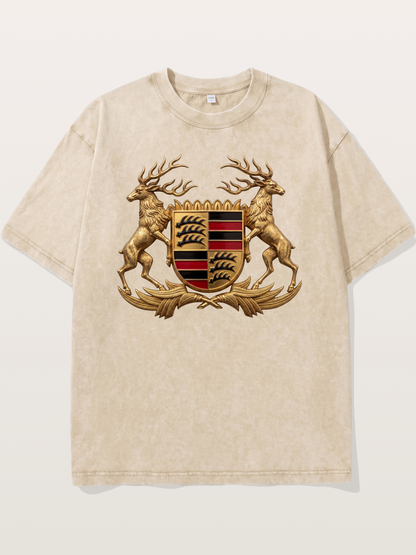 Porsche Crest Deer Artwork Washed T-shirt