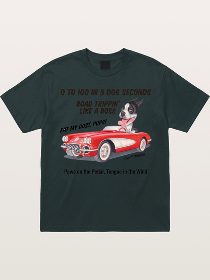 Dog Driving Corvette Road Trip Gildan T-shirt