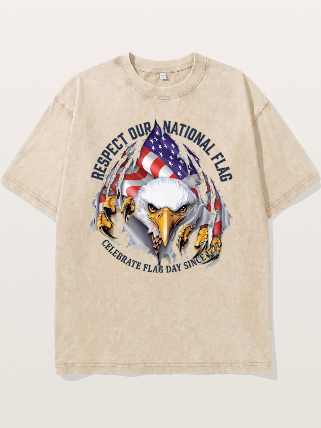 Ripped Flag Eagle Patriotic Print Washed T-shirt