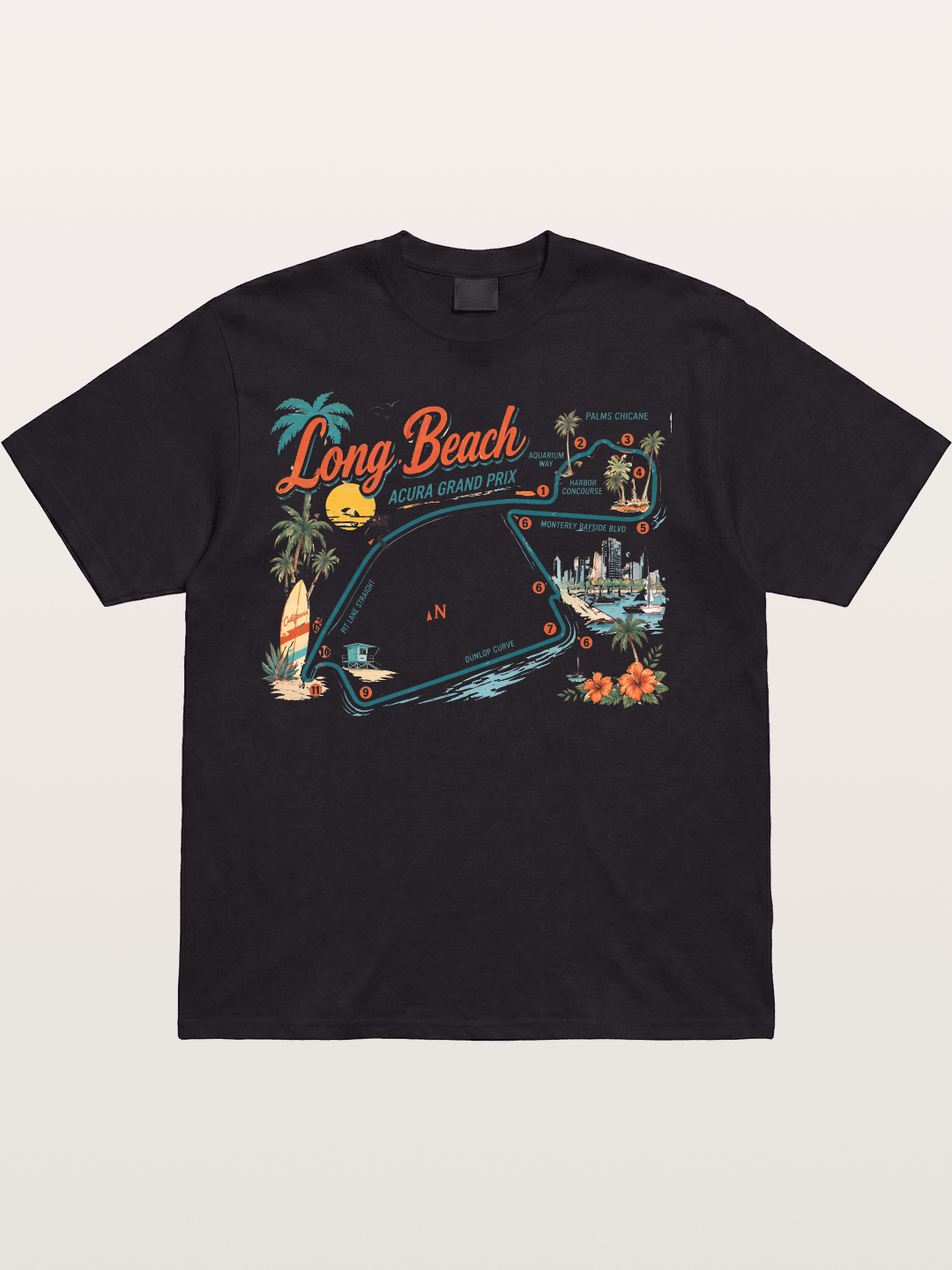 Long Beach Circuit Track Map Graphic Cotton T-shirt