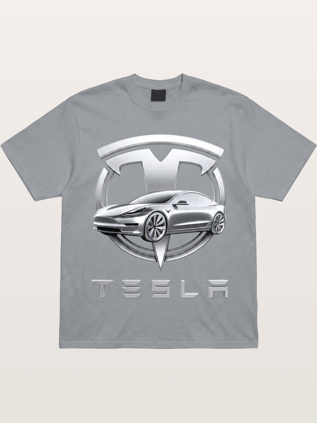 Tesla Silver Metallic Logo Print Gildan T-shirt