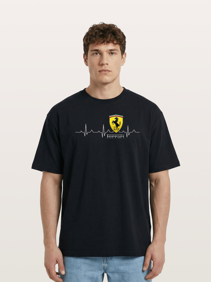 Ferrari Heartbeat ECG Line Design Cotton T-shirt