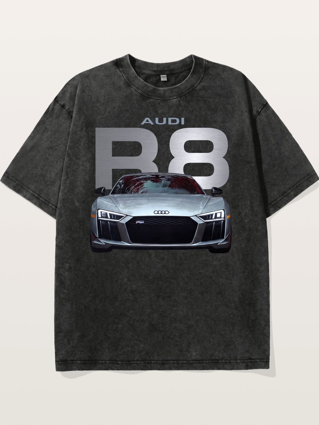 Audi R8 Silver Supercar Front Washed T-shirt