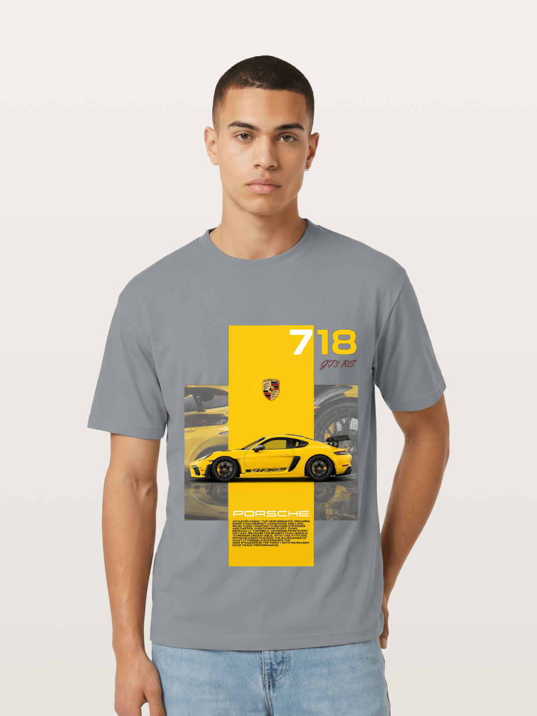 Porsche 718 GT4 RS Yellow Sports Car Gildan T-shirt
