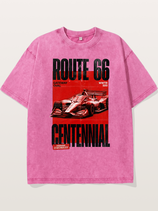 Red Tone Route66 Racing Card Washed T-shirt