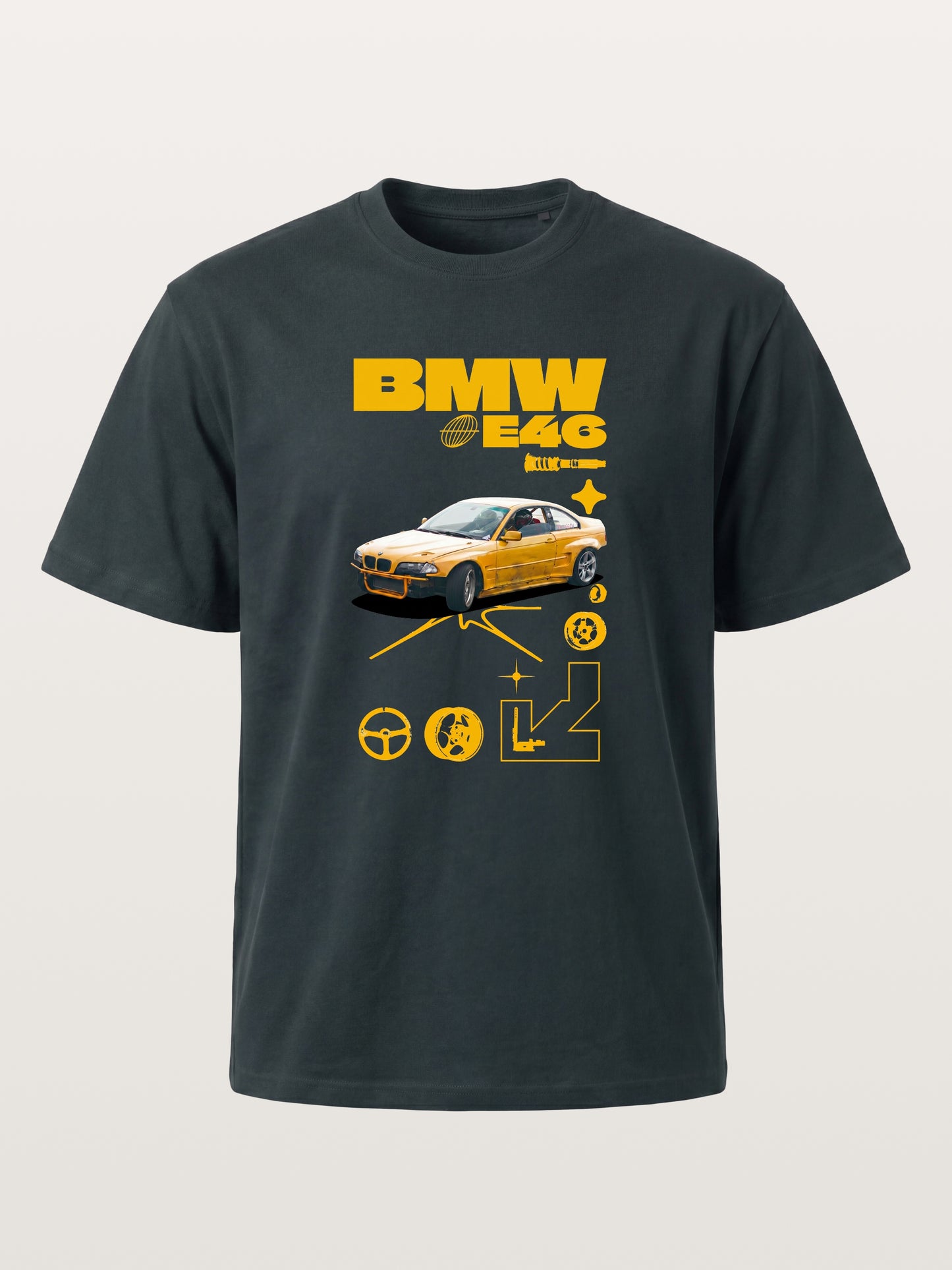 BMW E46 Yellow Tuner Print Gildan T-shirt
