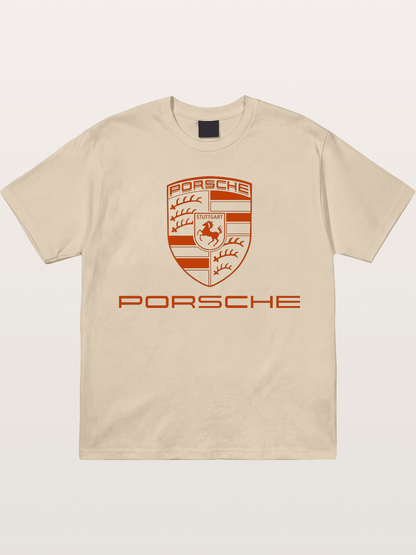 Porsche Crest Orange White Logo Gildan T-shirt