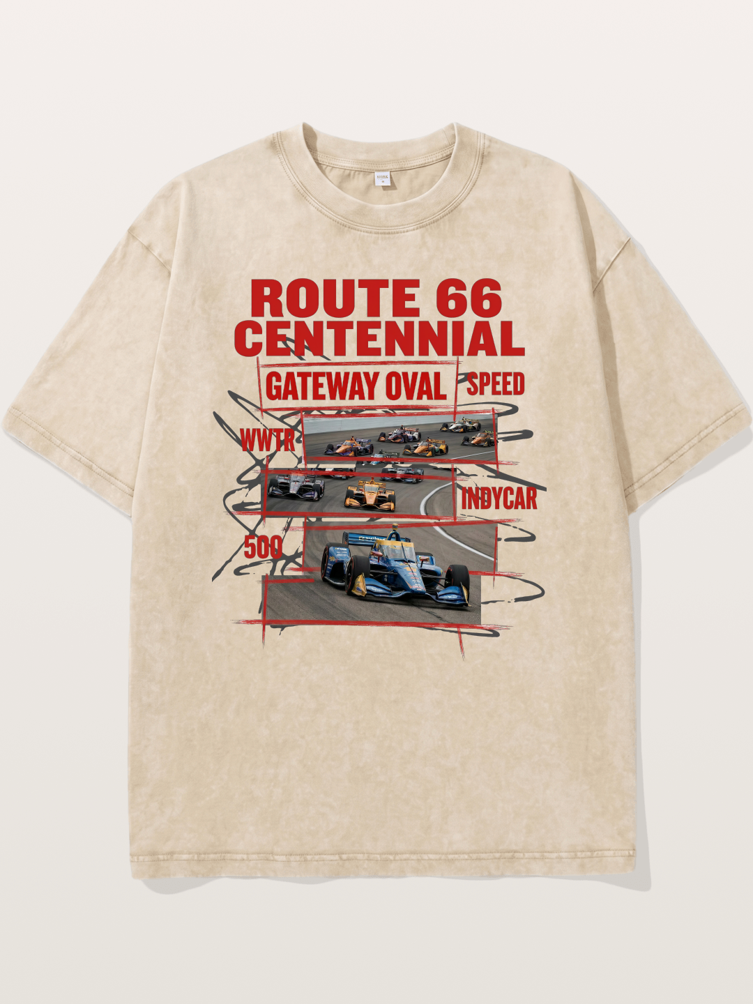 Red Sketch Route66 Race Poster Washed T-shirt