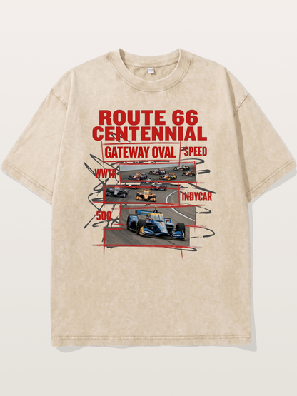 Red Sketch Route66 Race Poster Washed T-shirt