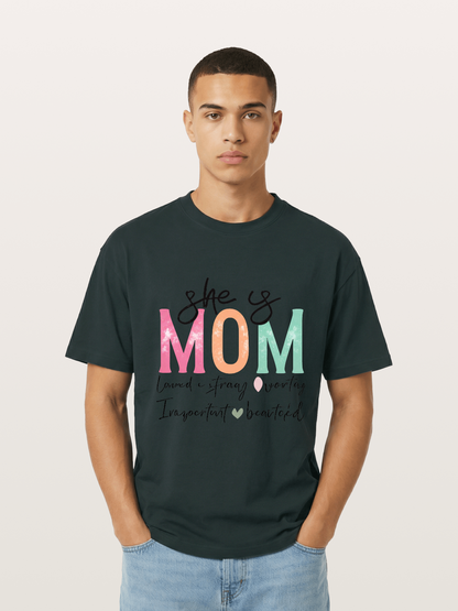 She is Mom Boho Pastel Print Gildan T-shirt