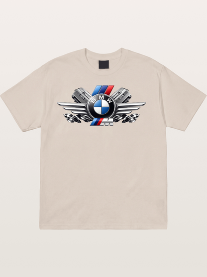 BMW Engine & Logo Wing Design Cotton T-shirt