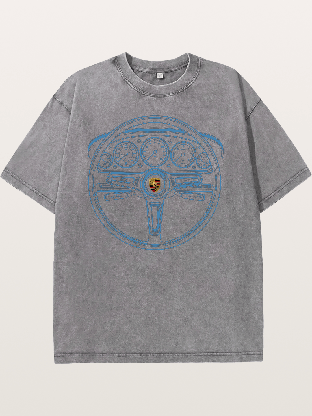 Porsche Classic Steering Wheel Blueprint Washed T-shirt