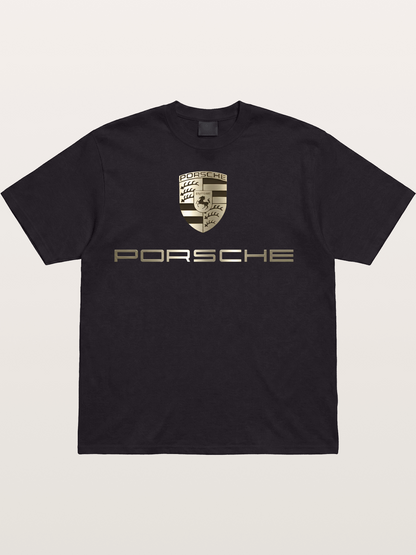 Metallic Porsche Shield Logo Cotton T-shirt