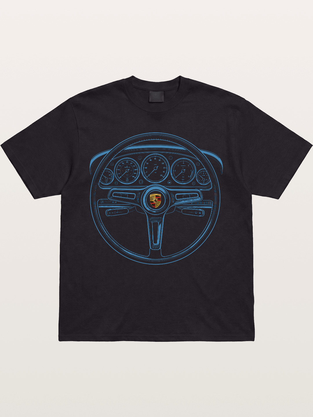 Porsche Classic Steering Wheel Blueprint Gildan T-shirt