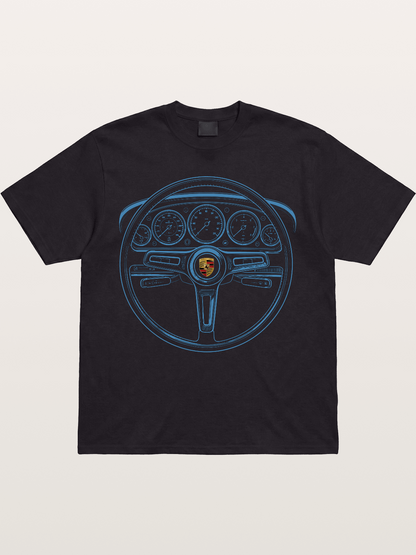 Porsche Classic Steering Wheel Blueprint Gildan T-shirt