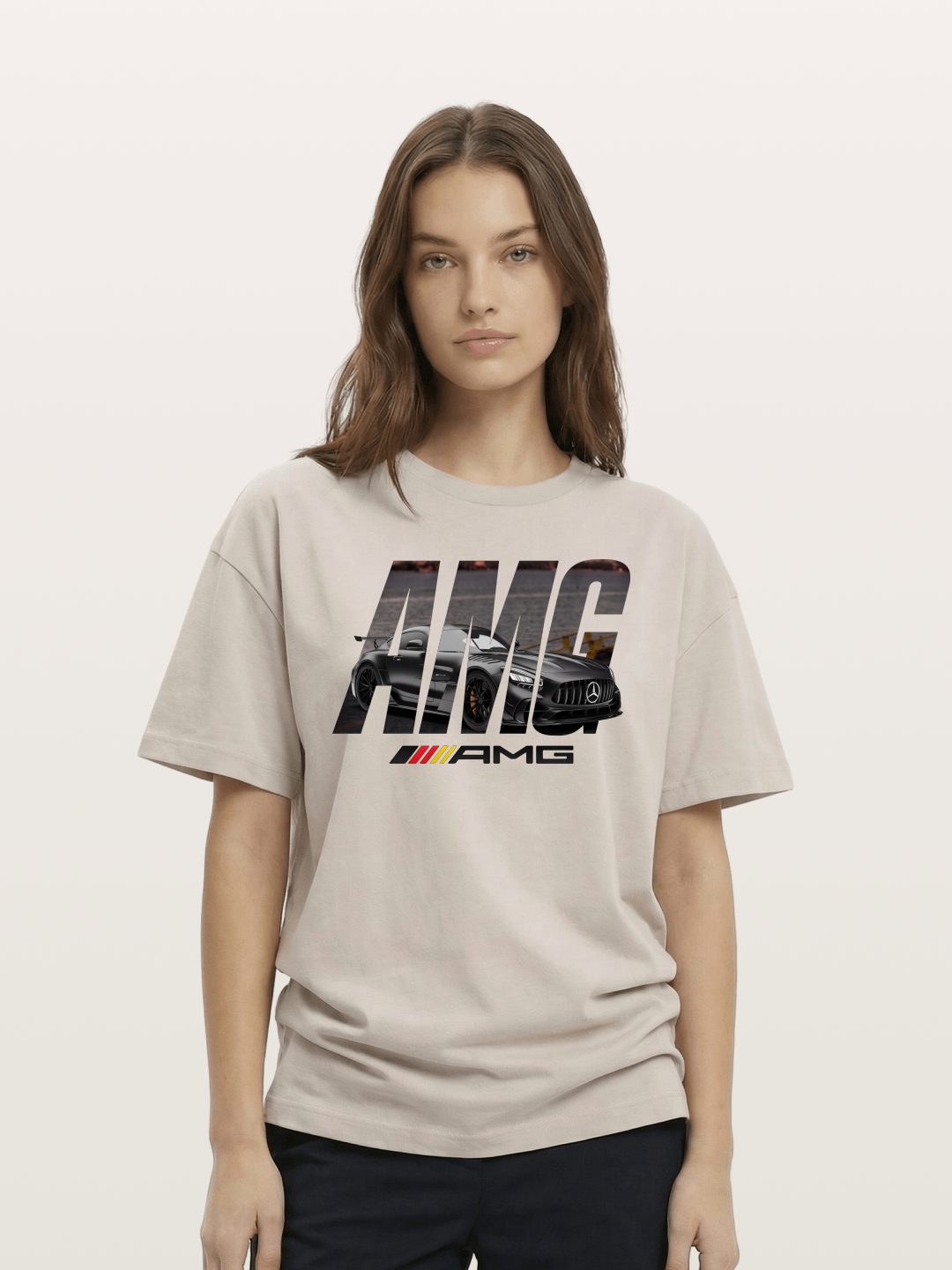AMG Lettermark Car Print Cotton T-shirt