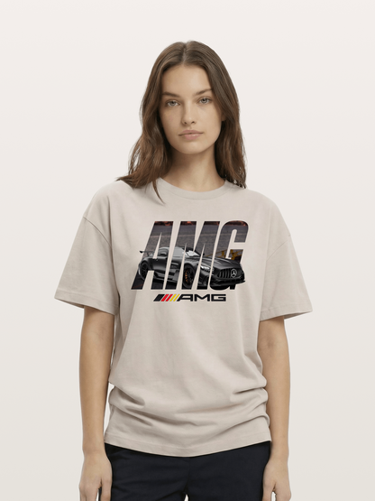 AMG Lettermark Car Print Cotton T-shirt