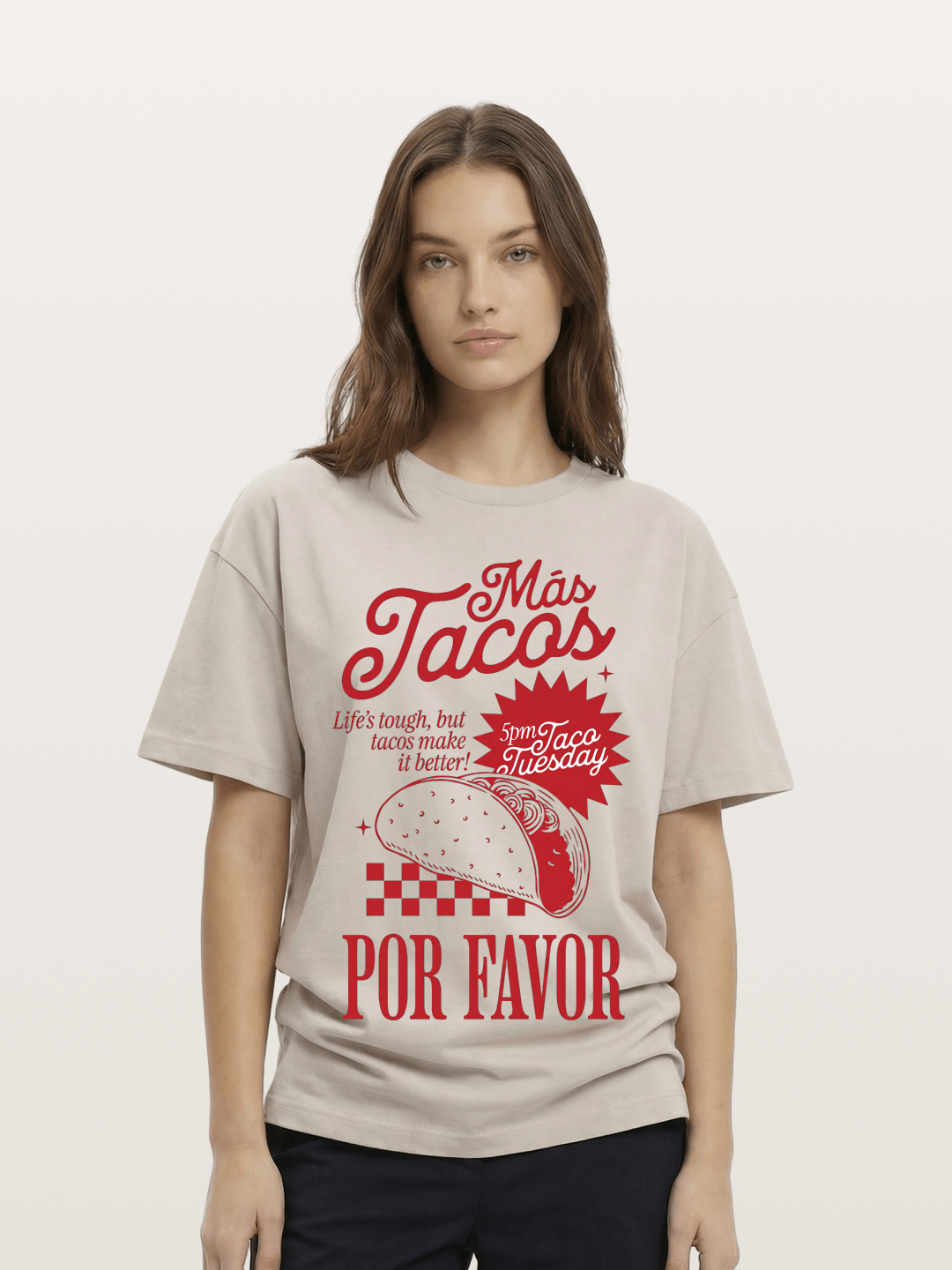 Mas Tacos Por Favor Funny Retro Art Cotton T-shirt