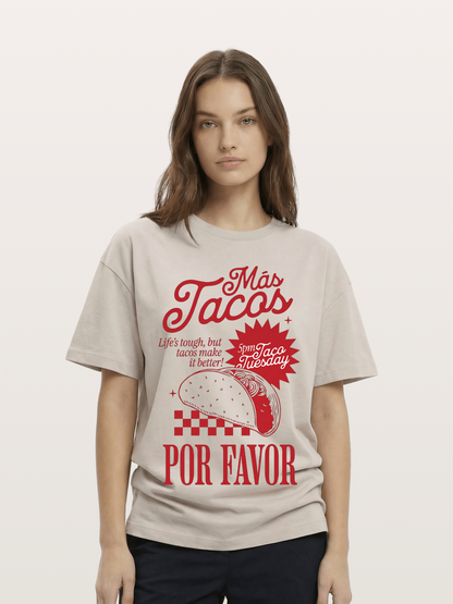 Mas Tacos Por Favor Funny Retro Art Cotton T-shirt