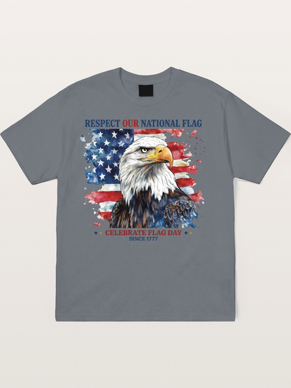 Watercolor Eagle Flag Day Art Cotton T-shirt