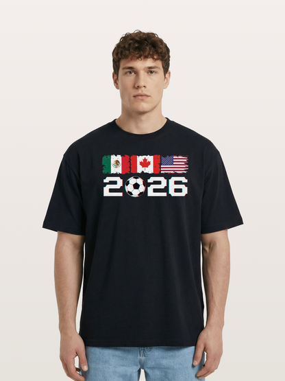 2026 WC USA Mexico Canada Flags Cotton T-shirt