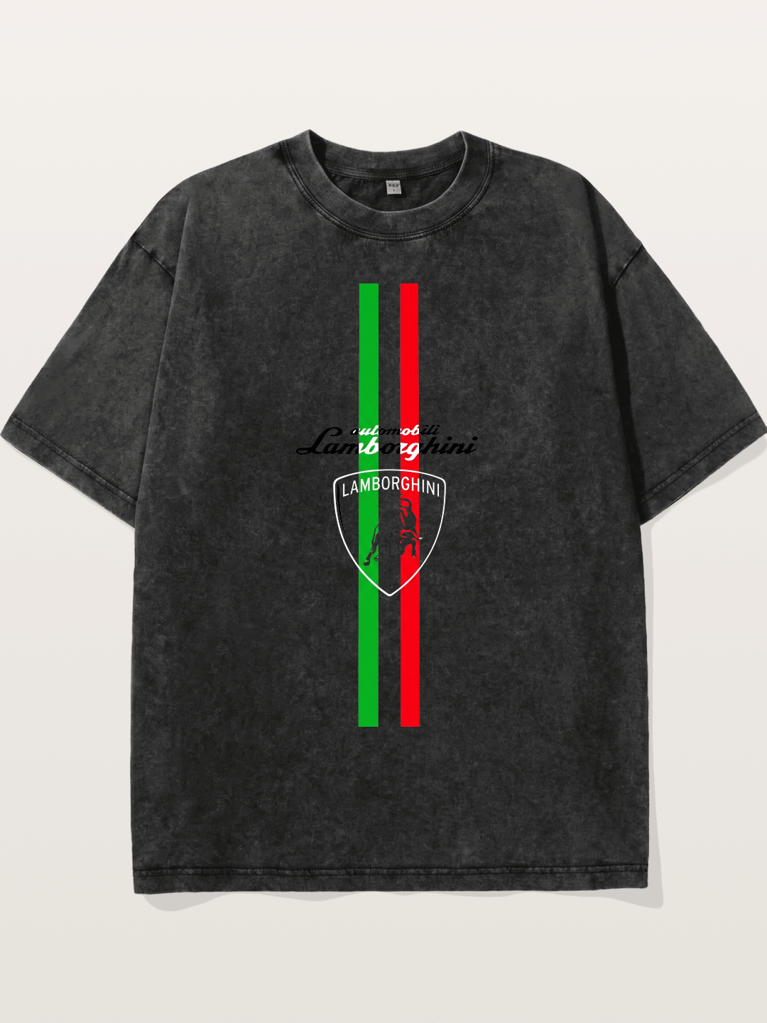Italian Flag Lamborghini Print Washed T-shirt