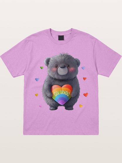 Colorado Pride Bear With Rainbow Heart Gildan T-shirt