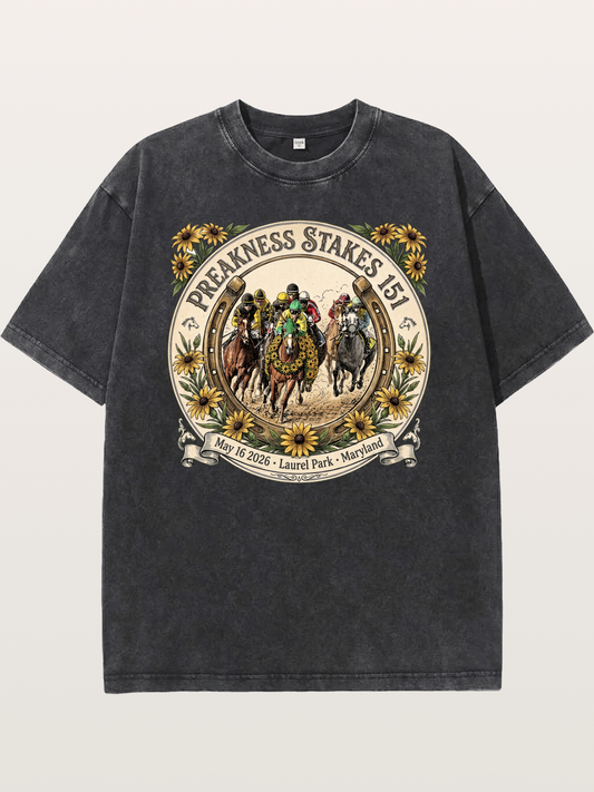 151st Preakness Stakes Horseshoe Badge Washed T-shirt
