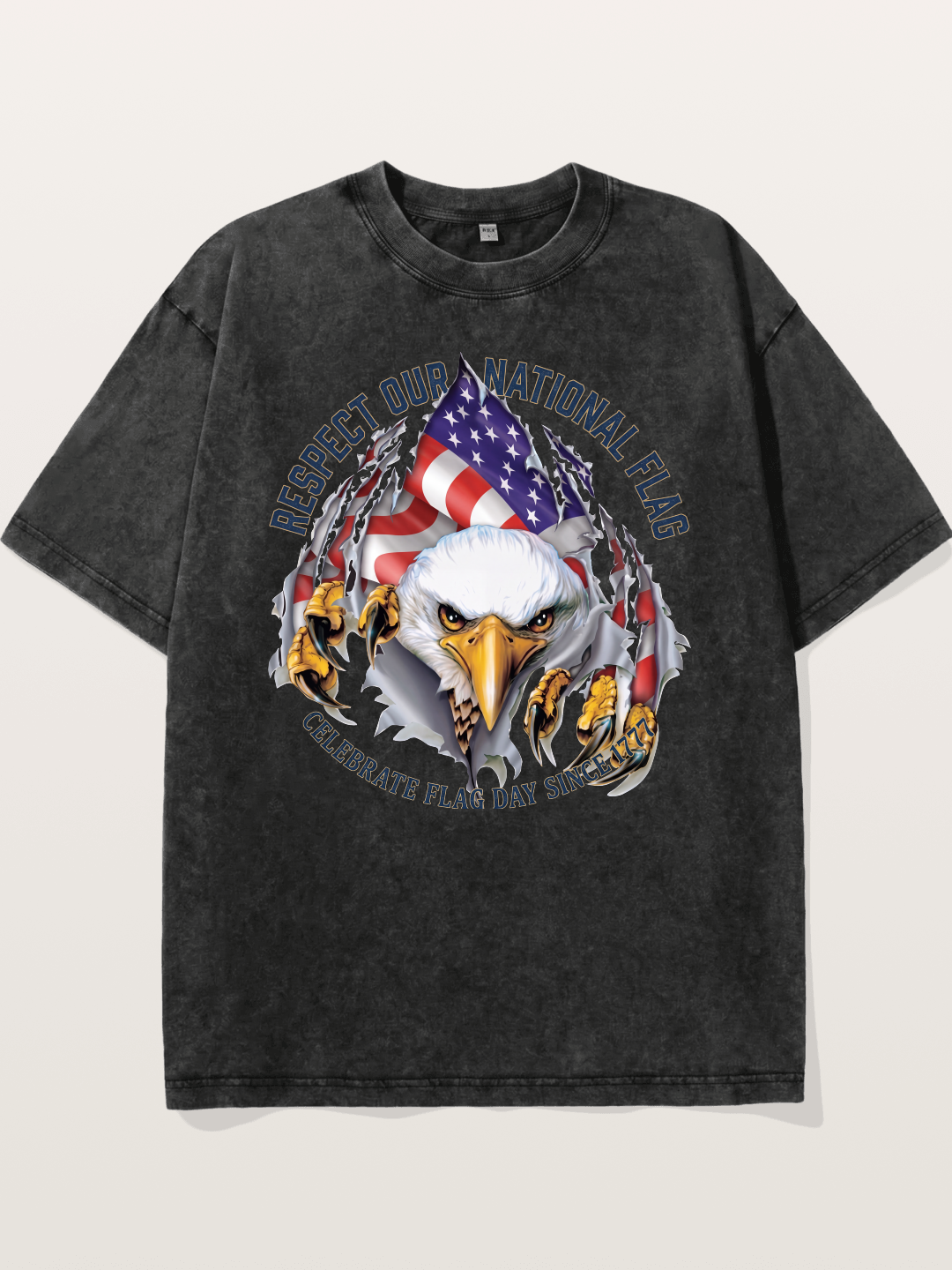 Ripped Flag Eagle Patriotic Print Washed T-shirt