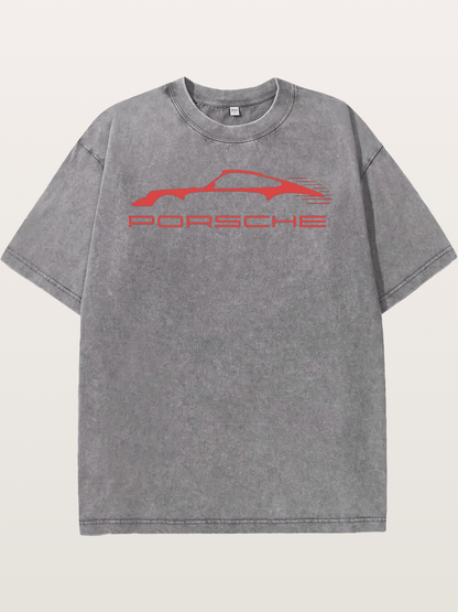 Red Porsche Silhouette Art Washed T-shirt
