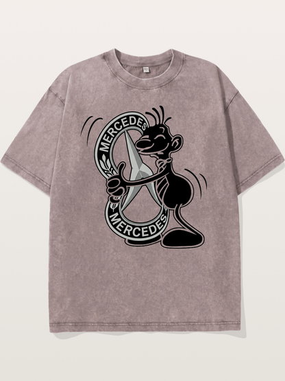 Character Holding Mercedes Emblem Washed T-shirt