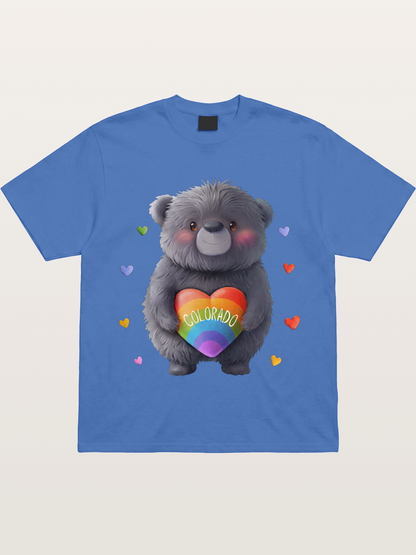 Colorado Pride Bear With Rainbow Heart Gildan T-shirt