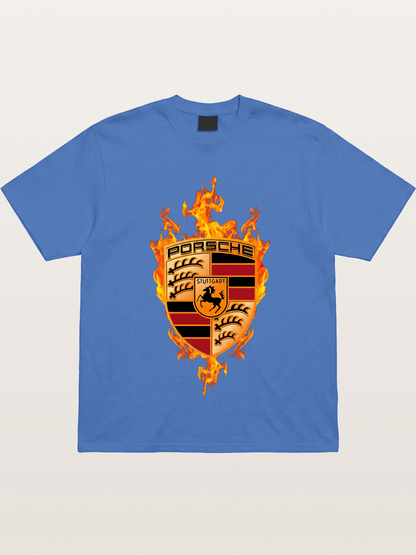 Porsche Crest Fire Flame Design Gildan T-shirt