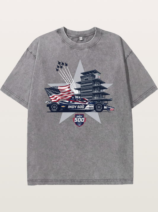 Indy 500 Pagoda Star Flag Illustration Washed T-shirt