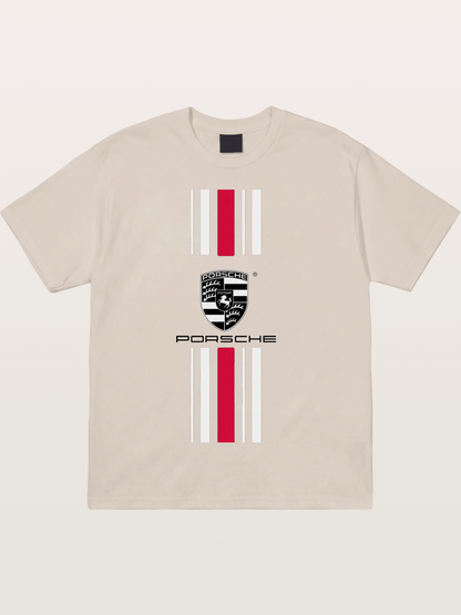 Porsche Crest Striped Design Cotton T-shirt