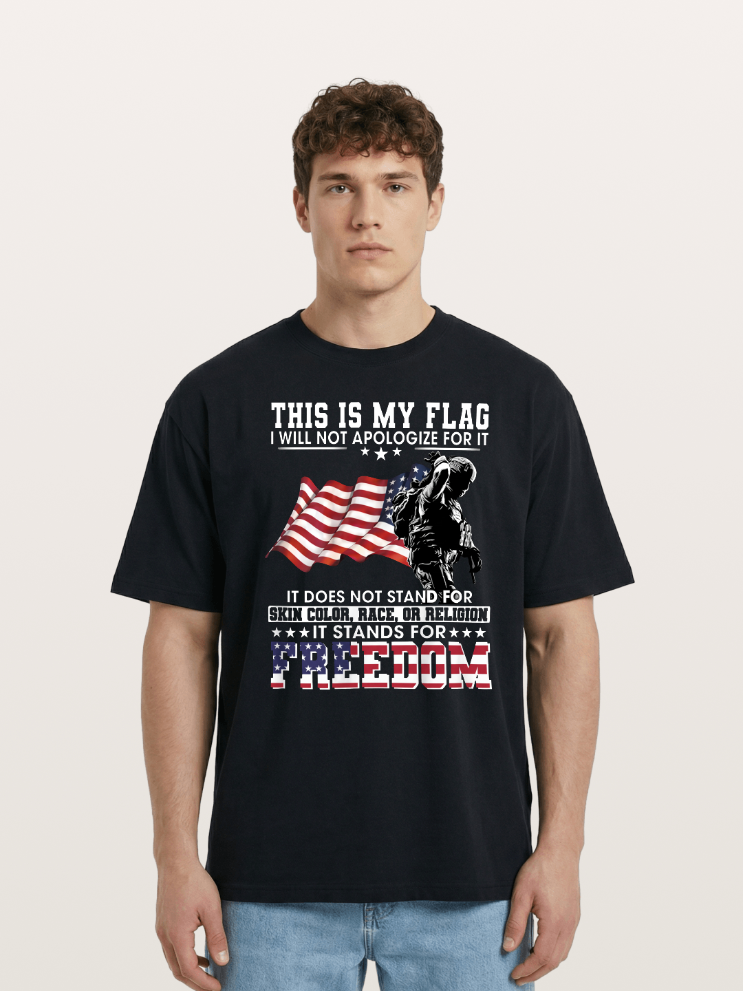 Freedom Soldier American Flag Silhouette Cotton T-shirt