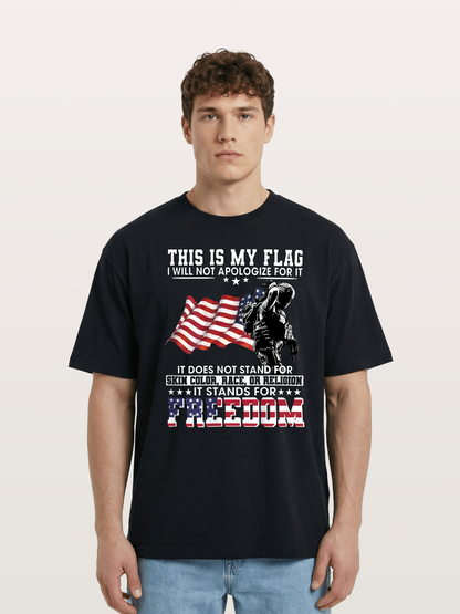 Freedom Soldier American Flag Silhouette Cotton T-shirt