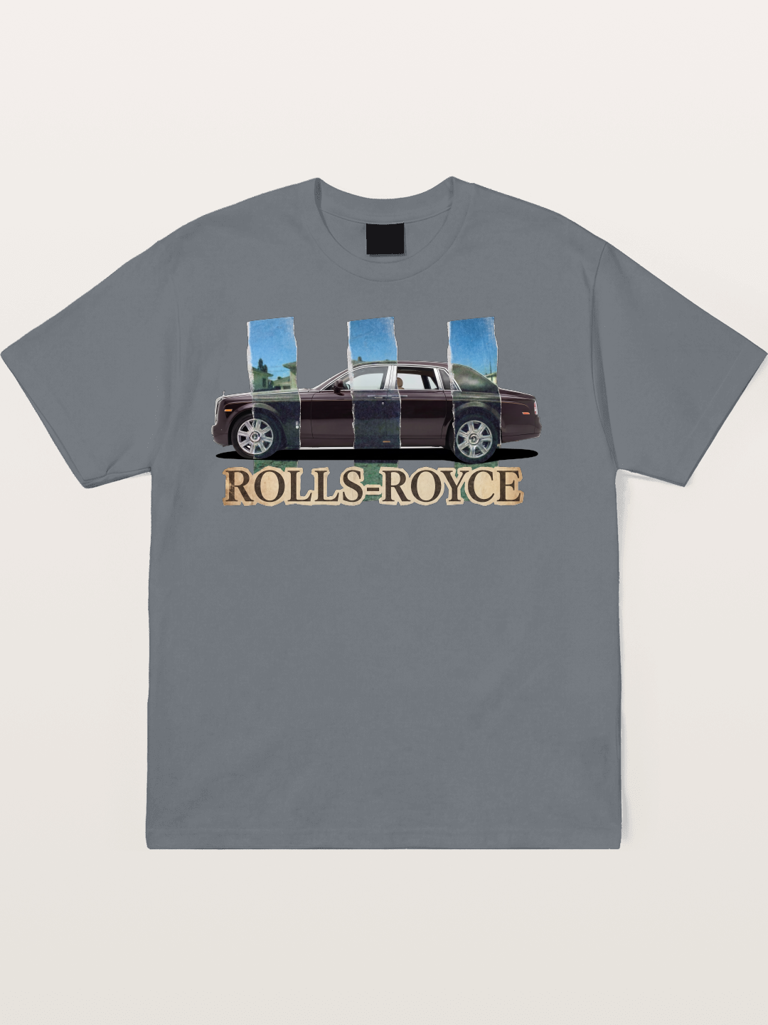 Torn Paper Rolls Royce Collage Cotton T-shirt