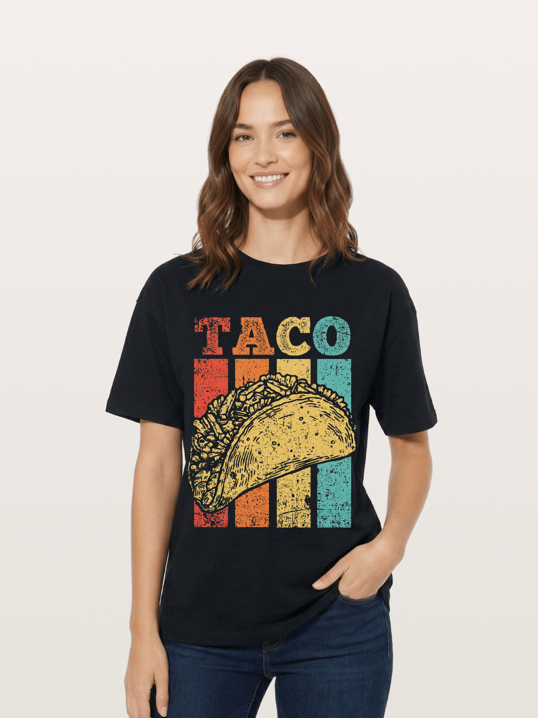 Vintage Taco Retro Stripes Food Cotton T-shirt