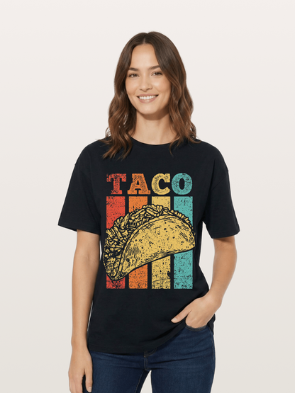Vintage Taco Retro Stripes Food Cotton T-shirt