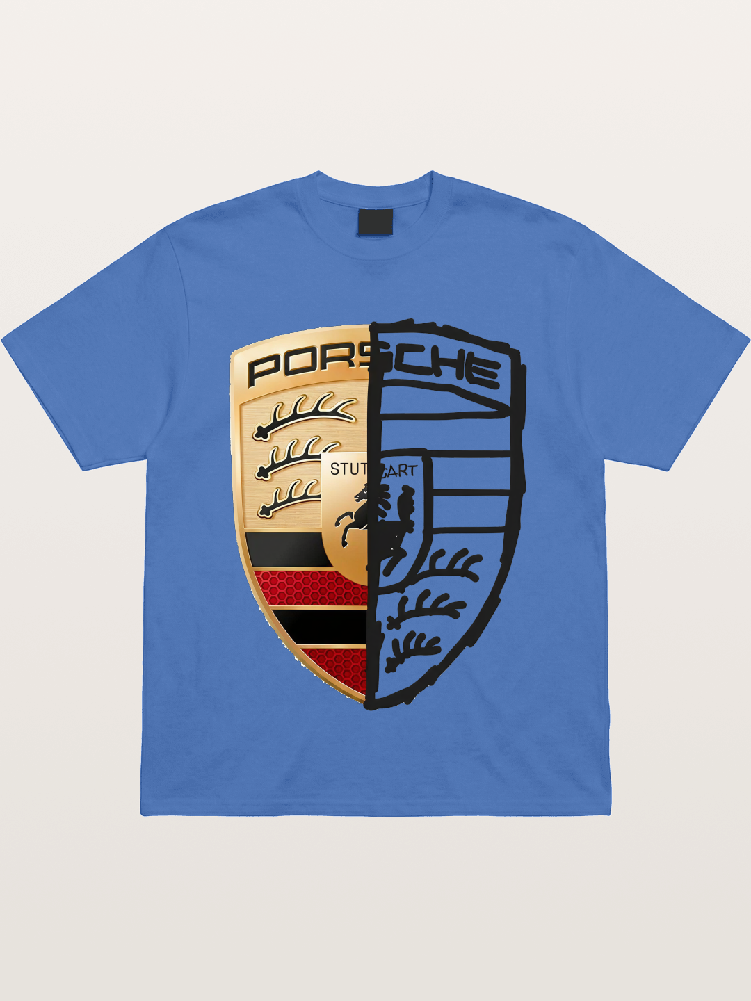 Porsche Half Sketch Half Real Gildan T-shirt