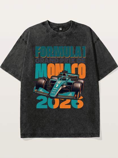 Teal Orange Monaco F1 Poster Washed T-shirt